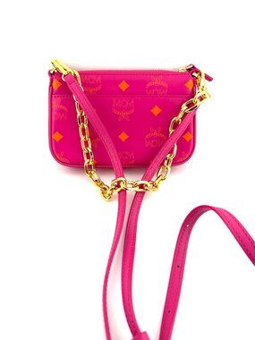 Brand New MCM Fuchsia and Orange Monogram Crossbody with Gold Chain